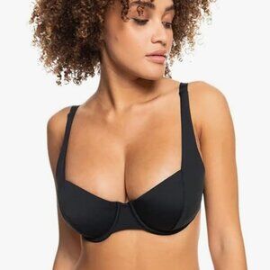 Roxy Womens Solid Beach Classics Underwire D-Cup Bikini Top in Black Size XS